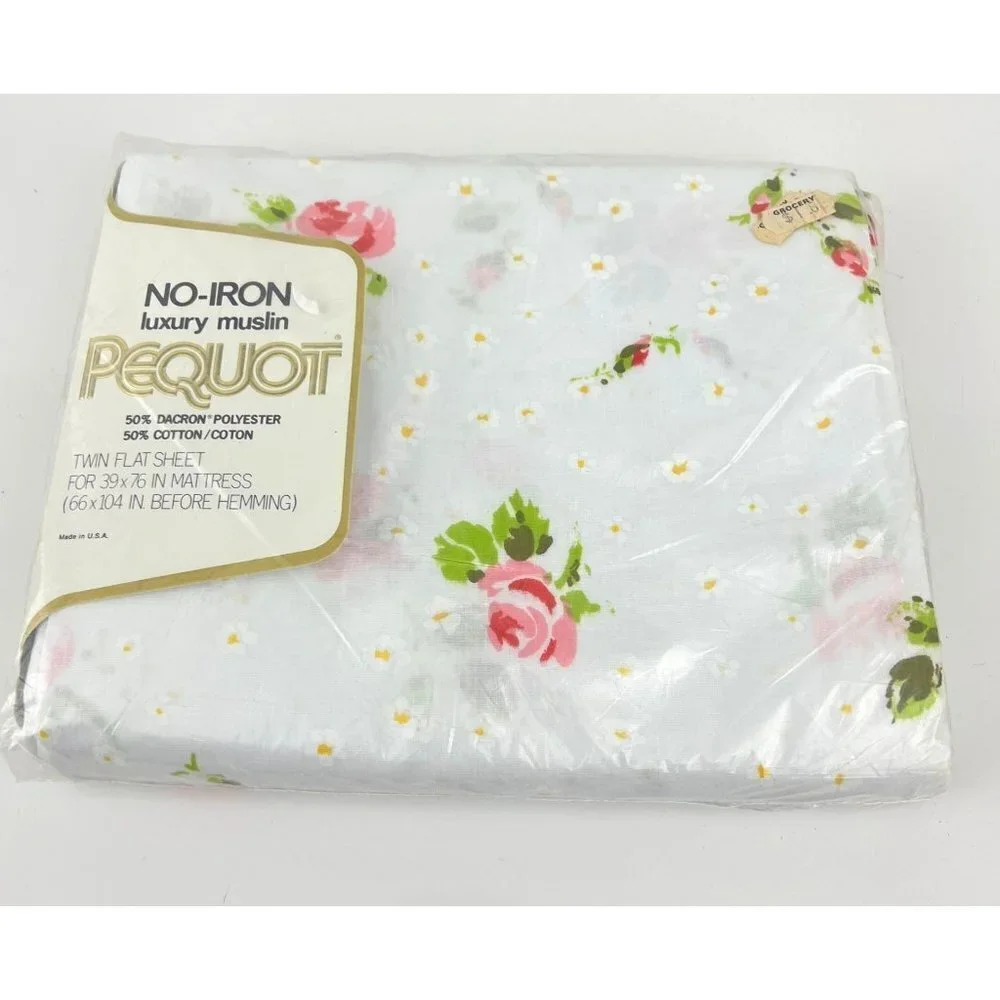 Vtg Spring Mills Pequot Rosebuds Twin Flat Sheet No-Iron Muslin